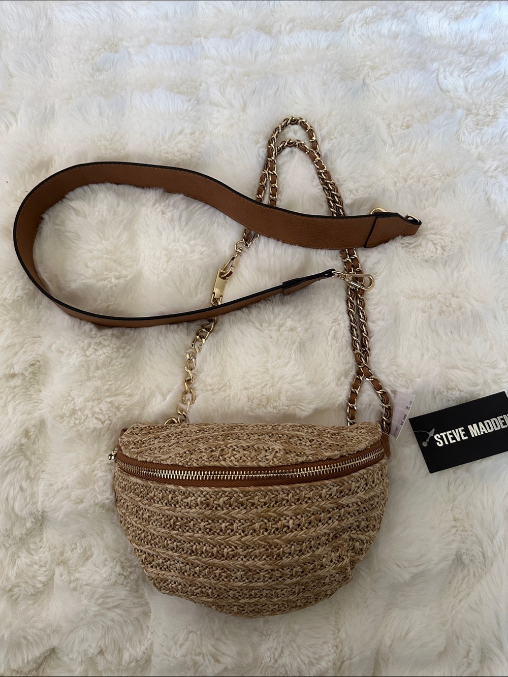 Woven Straw Steve Madden Crossbody Belt Bag - Tan